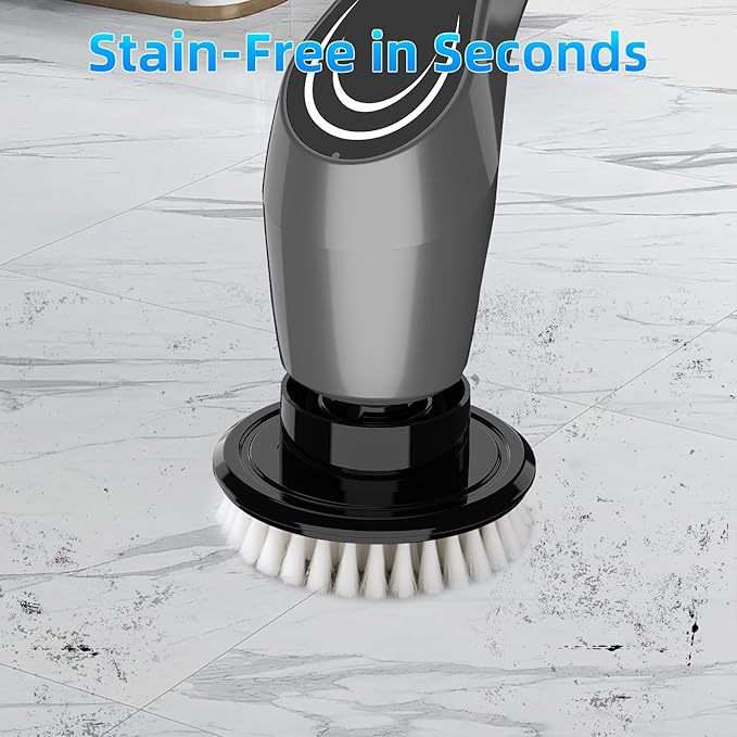 Gray Electric Spin Scrubber, Cordless Spin Scrubber with 8 Replaceable Brush Heads, Electric Scrub Brush with Adjustable Extension Handle, Electric Cleaning Brush for Bathroom, Tile and Bathtub