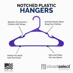 Closetselect Plastic Hangers 50 Pack - Space Saving Clothes Hangers, Made in USA, Durable & Strong Plastic Shirt & Coat Hanger with Notches & Shoulder Grooves, Non-Slip Clothing Hangers | Dark Grape