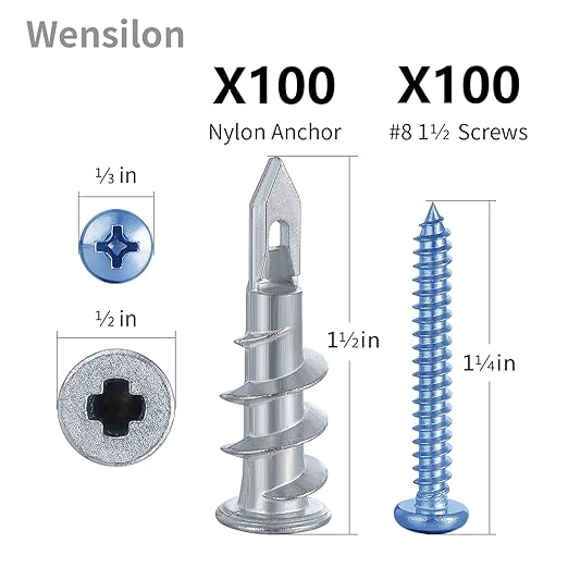 200pcs #8 Self Drilling Zinc Alloy Anchors, Metal Wall Anchors with Screws Wall Anchors,100PCS Wall Anchor and 100PCS Screws for Drywall, 75LB Hanging and Mounting