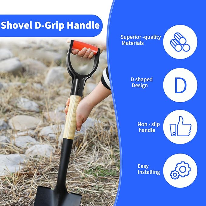 ID 1.26" Red & Black Shovel D-Shaped Grip Handle,PVC Shovel D Straight Grip Handle,Plastic Spade Replacement Snow Removal Garden Accessorie Backyard Digging,7.6×4.13-in(H*T)