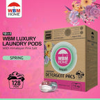 WBM Laundry Detergent Pods, Spring Fragrance Scent, 128 Count - HE Concentrated Laundry Pods With 10x Ultrapower Cleaning and 4D Laundry Stain Remover