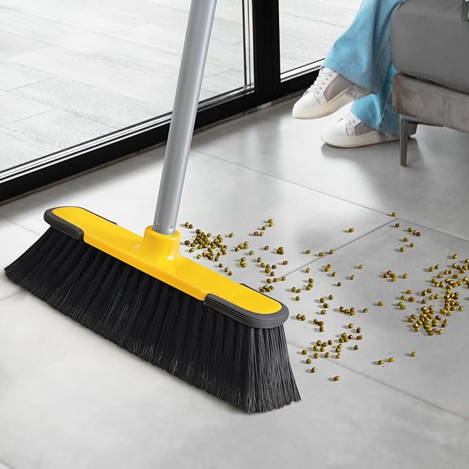 Yellow Indoor Broom 54" Long Handle House Brooms for Floor Cleaning Sweeping Broom for Kitchen, Garage, Lobby, Patio and Garden