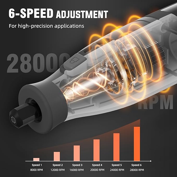 Katerk Cordless Rotary Tool, 4000mAh Battery, 6-Speed, 28000RPM, Rotary Tool Kit with 70 Accessories Light duty Engraving Pen for Sanding, Polishing, Drilling, Etching, Grinding, Wood Carving
