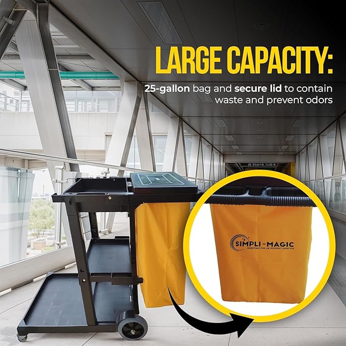 Simpli-Magic Premium Janitorial Utility Cart, Commercial, Yellow/Grey