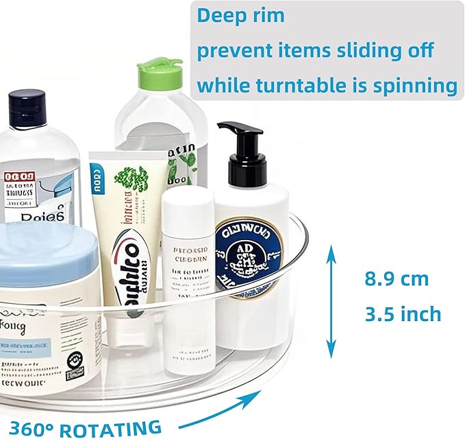 6 Pack Lazy Susan 11.5" Inch Turntable Organizer Organization Storage Container Bins Spice Rack Cabinet Rotating Condiment for Pantry Countertop Kitchen Vanity Bathroom Jewelry Holder Clear