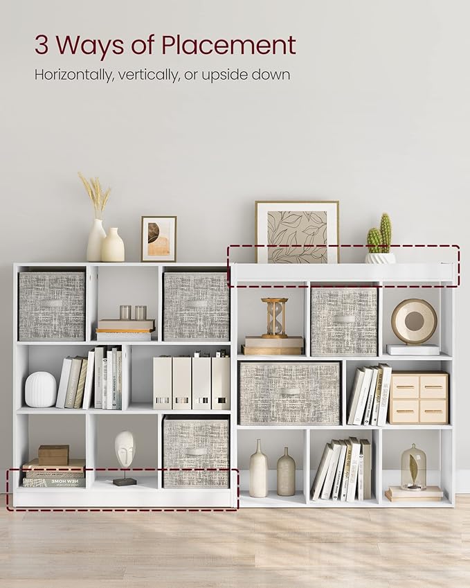 VASAGLE Bookcase, Bookshelf, Freestanding Storage Unit, 8 Open Compartments, Used Horizontally, Vertically, Upside Down, 11 x 35.4 x 39.4 Inches, for Living Room, Study, Office, White ULBC55WT