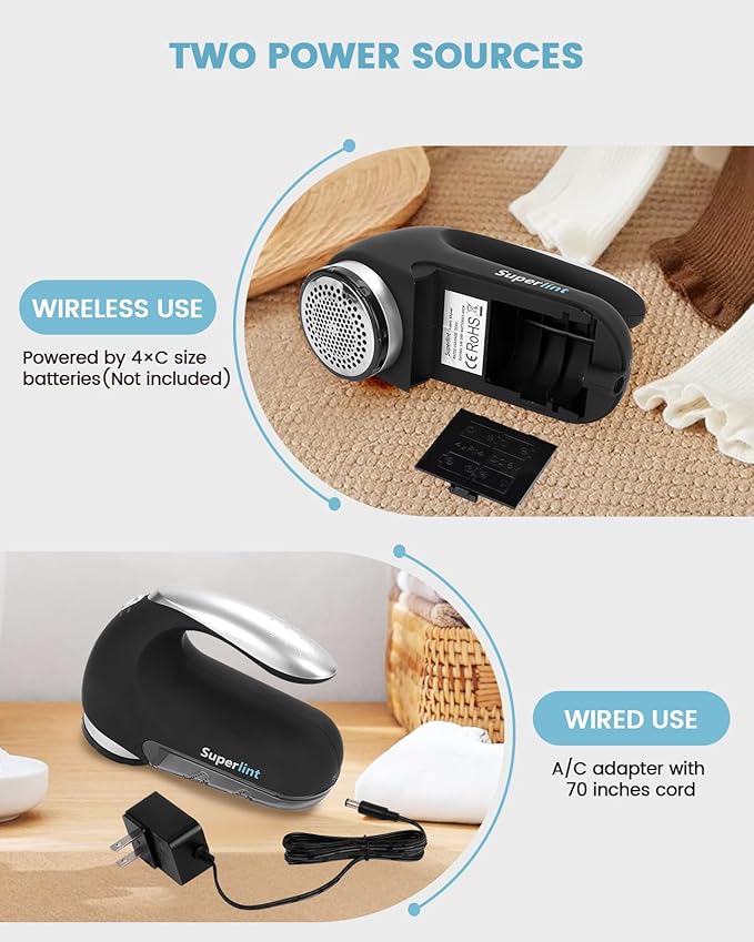 SUPER LINT Best Rated Electric Sweater Shaver Best Fuzz Pill Bobble Remover for Fabric Fleece Curtains Clothes, Black & Silver