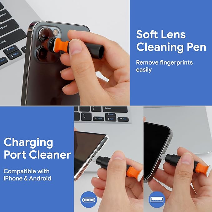 Phone Cleaning Kit for iPhone Cleaner,12 in 1 Port Cleaner Repair & Restore Tool for AirPod iPhone 16 15 14 Pro Max iPad Samsung etc,Phone Cleaning kit for Lightning and USB C Charging Port, Cables
