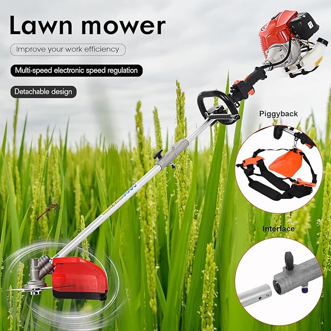 Weed Eater Gas Powered 52cc - 2 Cycle, 5 in 1 Grass Trimmer, Gas Hedge Trimmer, String Trimmer, Brush Cutter, Pole Saw with Extension Pole, Multi Functionallandscaping Tools & Equipmen Red