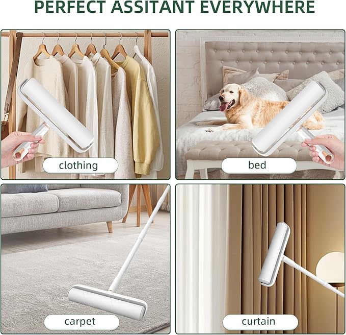 Large Lint Rollers for Pet Hair, Floor Lint Roller with 9.45 in Giant Lint Roller Refill 360 Sheets Total, Extendable Handle Sticky Rollers for Floor, Carpet, Furniture, Clothing & Couch (White)