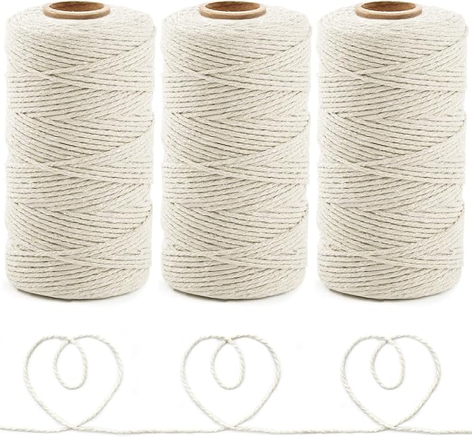 Anvin 984 Feet Cotton Twine Natural Jute Twine Packing Twines Bakers Twine Beige Twine Wrapping Butchers Baking Arts and Crafts Gardening(Pack of 3, 10 Ply 2mm Thick)