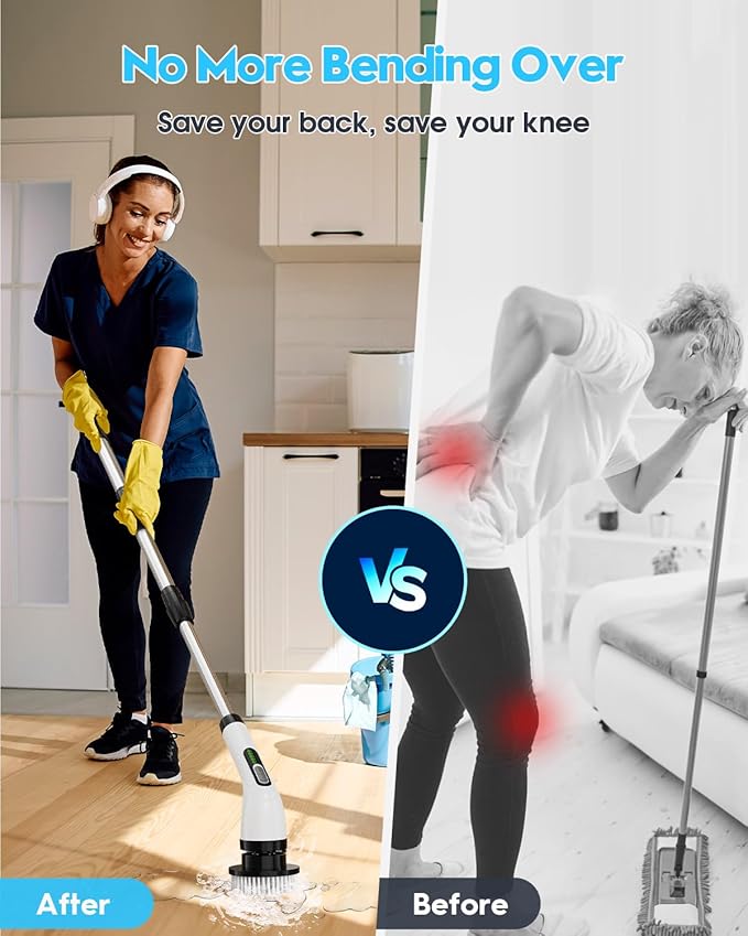 Electric Spin Scrubber for Cleaning Bathroom: Cordless Power Shower Scrubber - Electric Cleaning Brush for Tile Tub