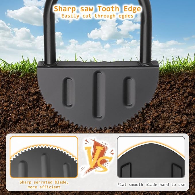 Qivine 38 Inch Half Moon Edger, Edger Lawn Tool with Saw Tooth Blade Lawn Edger Tool Garden Edging Tool for Sidewalk, Grass, Yard, Landscape (Half-Moon)