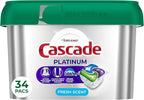 Cascade Platinum Dishwasher Pods, Dishwasher Detergent, Dish Detergent Soap, Fresh, 34 count