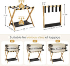 oakvivo Fully Assembled Luggage Rack, 26.77" Natural Luggage Rack for Guest Room, Bamboo Folding Suitcase Stand with Fabric Storage Shelf, Heavy Duty 5 Nylon Straps Luggage Holder for Hotel, 1 Pack