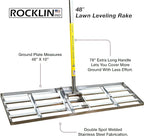Rocklin™ Lawn Leveling Rake | Levelawn Tool | Level Soil or Dirt Ground Surfaces Easily | 48” x 10” Ground Plate | 78” Extra Long Handle | Stainless Steel