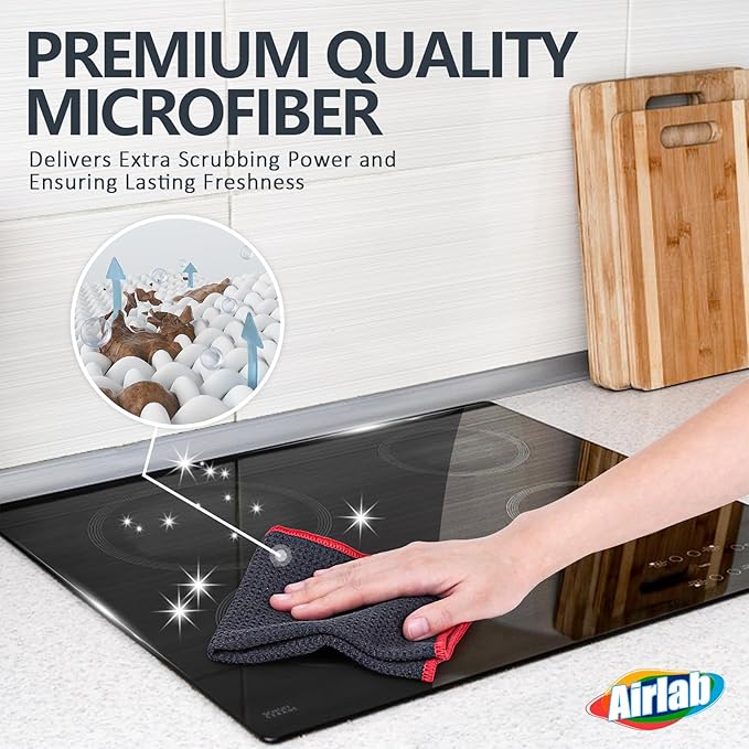 Airlab Microfiber Cleaning Cloth Waffle Weave Dust Rags for Household Kitchen Towel Absorbent Quick Drying Cleaning Rags Streak Free Lint Free, 6 Pack,12 x 12 Inches, Grey