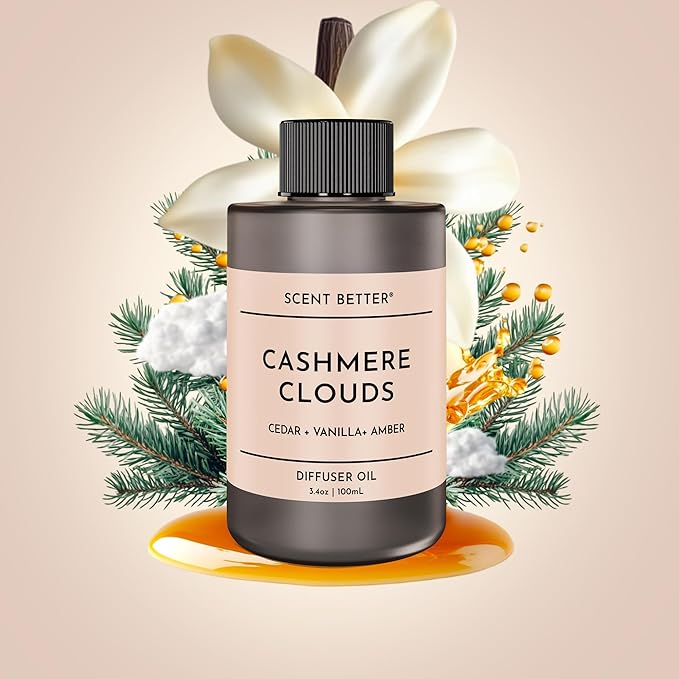 Scent Better Cashmere Clouds Aroma Essential Oil Blend: an Aromatherapy Blend of Cedar, Vanilla, and Amber for Ultrasonic Diffusers & Nebulizers (3.3 Fl Oz, 100 mL)