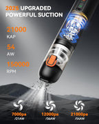 Car Vacuum, Handheld Vacuum Cordless with 21000Pa Powerful Suction & 3 Modes, 4-in-1 Portable Hand Held Mini Vacuum Cleaner Rechargeable, Ultra Light for Car Home Office (Black)