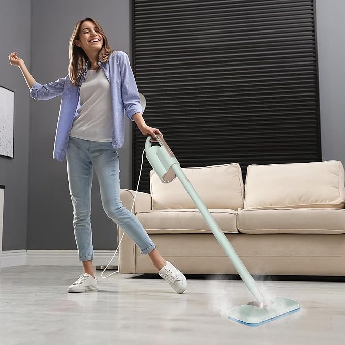 Newbealer Steam Mop & Detachable Handheld Cleaner, 250ml 1200W Powerful Floor Steamer, 3 Adjustable Levels for Carpet Laminate Hardwood Grout, Carpet Glider, 11 Multi-purpose Accessories & 2 Pads