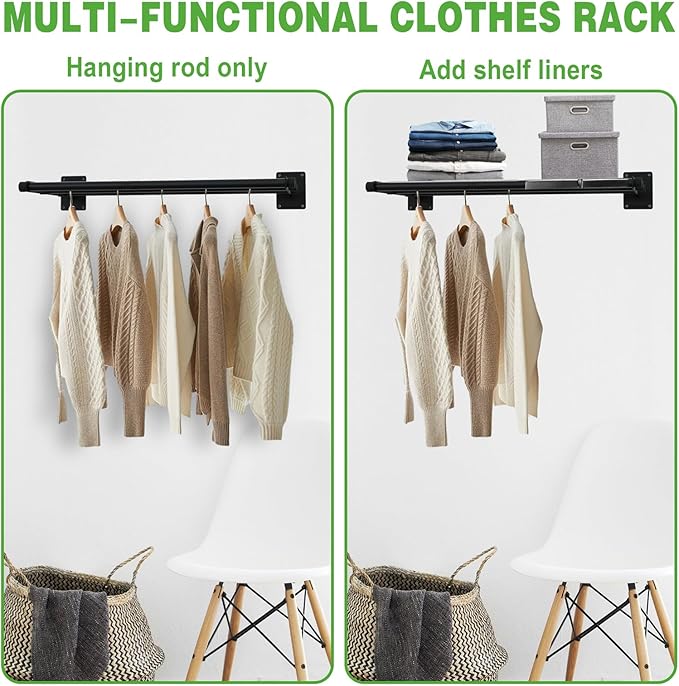 Closet Shelves Wall Mounted, 43 Inches Heavy Duty Closet Rod with Shelf Metal Utility Shelf for Wall, Closet, Laundry Room