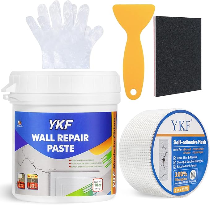 Drywall Repair Kit - 18 OZ Spackle Wall Repair with Self Adhesive Mesh & Scraper for Holes, Cracks - Quick and Easy Wall Surface Fix Solution