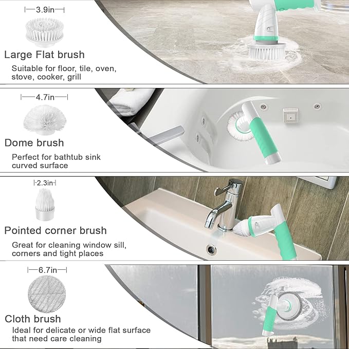 Electric Spin Scrubber, Bathroom Cleaning Brush Shower Scrubber Portable Rechargeable, Power Scrub Brush for Bathtub Sink Tile Grout Window Sill Kitchen Stove Cooker, Household Cleaning Tools