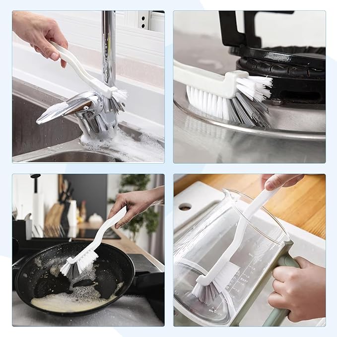 Small Crevice Cleaning Brush Set for Household Use, 4-Piece Multifunctional Small Scrub Brushes Hard Bristle Gap Cleaning Brushes with Handle for Kitchen Sinks Window Tracks Bathroom Corners(4)