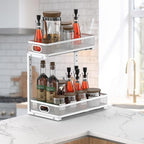 Under Sink Organizer, High Adjustable 2 Tier Under Sink Organizers and Storage, Slide Out Metal Cabinet Organizers, Pull Out Storage Drawer Shelf for Kitchen Bathroom Cabinet, White, 2 Pack