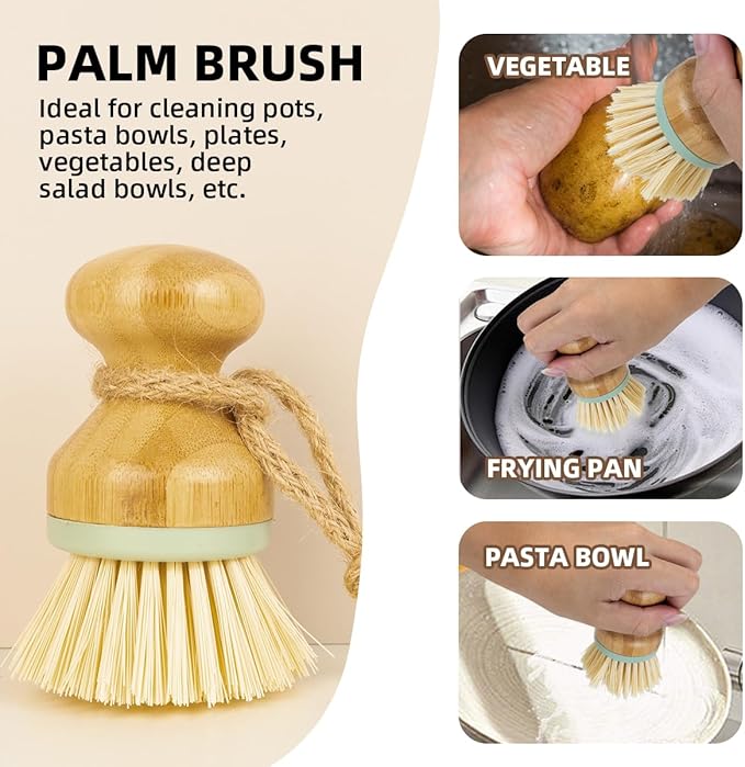 5 Pack Bottle Brush Set with 2 Dish Brush, Palm Scrub Brush and 2 Straw Brush for Kitchen Dishes Bottle Cup Pot Pans and Straws