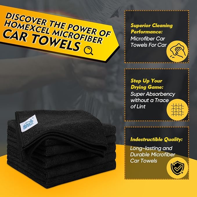 HOMEXCEL Black Microfiber Cleaning Cloth 50 Pack, 12.5 x 12.5 inch Microfiber Towels for Cars, Ultra Absorbent Car Washing Cloth, Lint Free Streak Free Cleaning Rags for Car, Kitchen, and Window