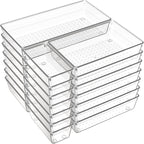 Criusia 21 Pack Large Clear Plastic Drawer Organizer Trays | BPA-Free Acrylic Organizer Bins for Large Kitchen Utensils, Bathroom, Makeup, Jewelries, Office Desk, School Supplies, Perfume