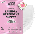 ZERO TRACE Baby Friendly Laundry Detergent Sheets, 72 Loads - Eco Friendly, All Natural, Hypoallergenic, Biodegradable - Sheet Laundry Soap for Sensitive Skin