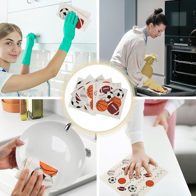 6 Packs Swedish Kitchen Dish Cloths - Reusable Paper Towels for Counters & Dishes - Eco-Friendly Cellulose Sponge Cloth - Assorted (Sport)