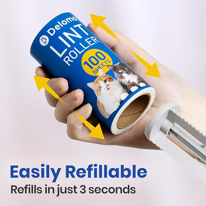 DELOMO Lint Roller 1,000 Sheets (5 Rollers + 5 Refills) - Lint Rollers for Pet Hair Extra Sticky, Mega Value Pet Hair Removal Tool for Clothes/Couch/Furniture/Car - Ideal for Pet Owners