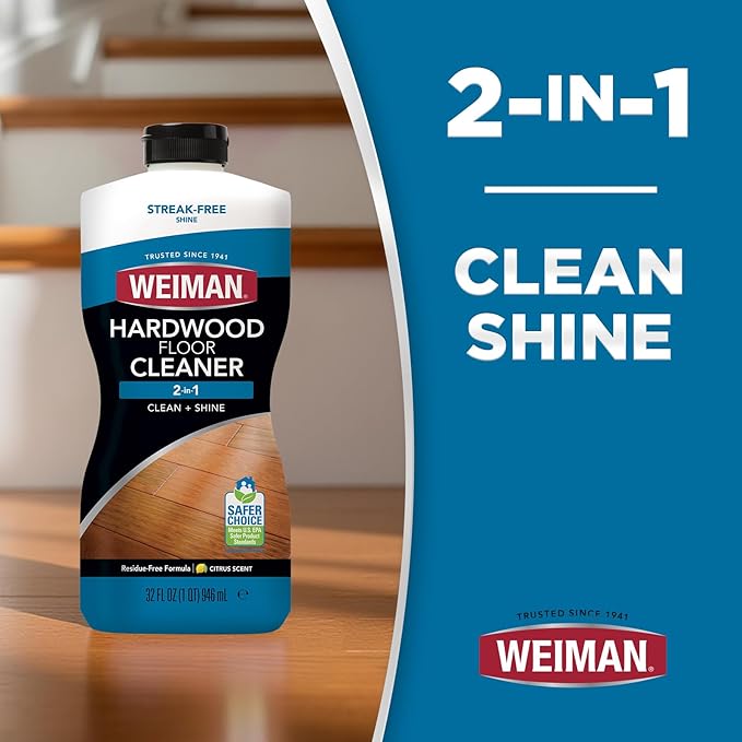 Weiman Hardwood Floor Cleaner for Finished Hardwood, Engineered Flooring, Vinyl & Laminate Surfaces - Streak-Free Shine, No Residue - 32 oz (2 PACK)