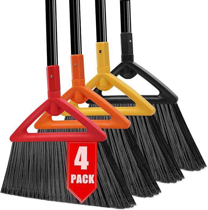 Outdoor Indoor Broom Heavy Duty,4 Pack Commercial Angle Broom,Ideal of House,Kitchen,Garage and Courtyard,Restaurant