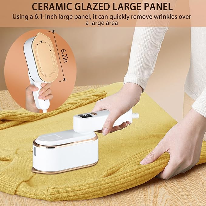 Steamer for Clothes, Wall Mounted Wet Dry Dual-purpose Portable Ironing Machine, 3 Level Adjustable Digital Display Screen 1200W High-power Steam Iron, Suitable for Home, Travel & Dormitory (White)