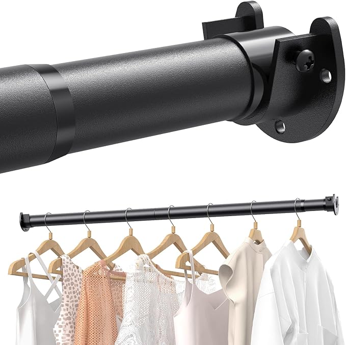 Supforce Closet Rods for Hanging Clothes, 17 to 39 Inches Stepless Adjustable Metal Closet Rod, 1.3 Inches Heavy Duty Clothes Hanging Rod for Closet Wardrobes Laundry RV, Black