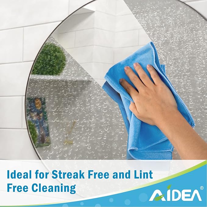 AIDEA Microfiber Glass Cleaning Cloths-8PK, Lint Free Streak Free Cleaning Towels, Quickly Clean Windows, Glass, Mirrors, Windshields, Stainless Steel, Lint-Free Window Cloth Blue-16”×14”