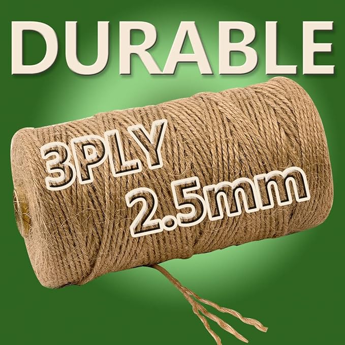 PerkHomy Garden Twine Strong Natural Jute 720 Feet Long Brown Twine for Gardening Tomato Climbing Plant Tie Floristry Crafts Gift Wrapping Packing Decor (Brown 2.5mm * 720feet)