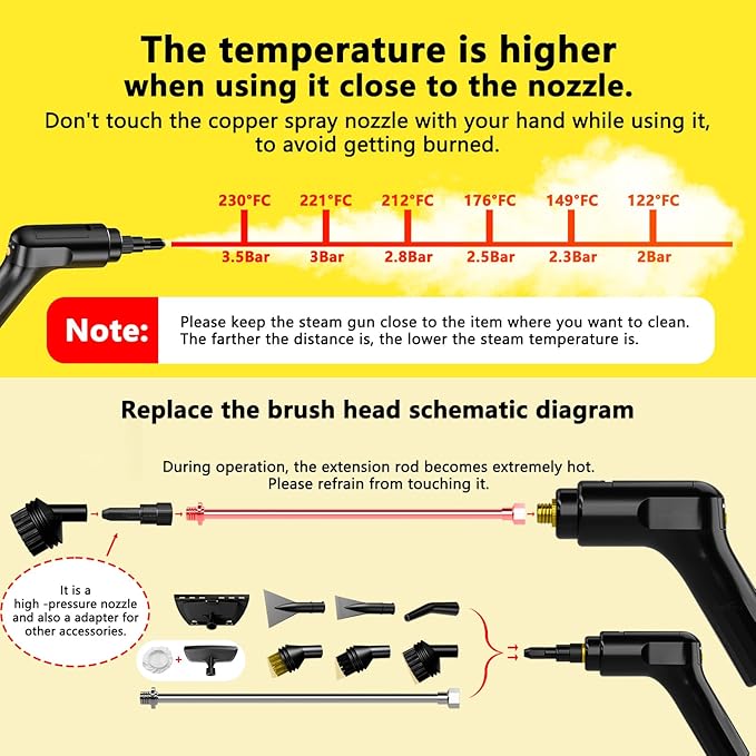 3 Level Adjustable Pressurized Handheld Steam Cleaner for Home, 10s Heat-Up Handheld Steamer for Cleaning, 1.6 Qt Tank Portable Steam Cleaner Handheld for Car,Grout,Tile,Couch,Floor