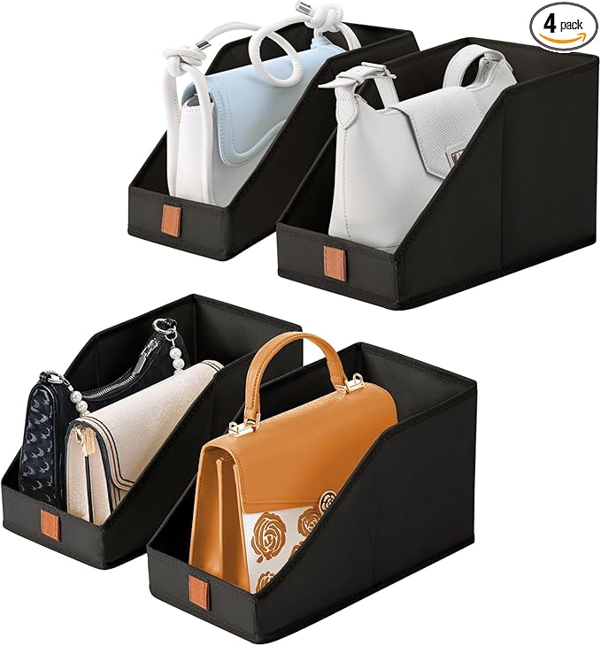 DIMJ Closet Organizers for Purses and Bag Storage, Small Storage Bins Foldable, Storage Baskets for Shelves, Wardrobe, Bedroom, Office - Fabric Cube Storage 4 Pack(Black, 5.9 x 11.8 x 6.7 in)