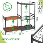 Garage Tool Organizer with 2-tier Wooden Shelves, Yard Tool Organizer for Garage with 6 Hooks, Heavy duty Steel Garden Tool Rack Holds up to 35 Long Handled Yard tools for Storage, Black