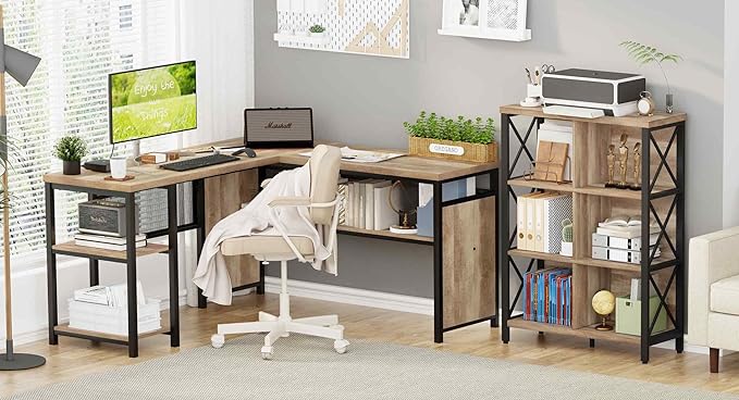 FATORRI 6 Cube Storage Organizer Shelf, Wood and Metal Cubby Bookcase, Industrial 4 Tier Cube Bookshelf (Rustic Oak)