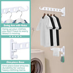 Laundry Drying Rack Wall Mounted - Swing Arm Clothes Hanger with 6-Hole, 180° Rotation Coat Hanger Holder, Foldable Valet Hook for Laundry Closet (2-Pack, White)