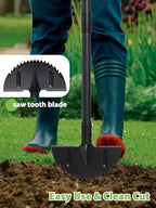 Garden Edger Lawn Tool, Half Moon Edging Shovel for Landscaping Yard, Manual Grass Edger with 34"-42" Adjustable Long Handle, Sharp Saw Tooth Blade, T Grip, Stand Up Garden Tools for Sidewalk, Borders