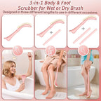 New Foot Brush & Foot File Set(2PCS), 3-in-1 Foot Scrubber in Shower, 10.2’’-27.5’’Adjustable Long Handle Foot Scrub Brush and Upgrade Foot File Callus Remover, Gift-Box Packed(Pink+Foot File)