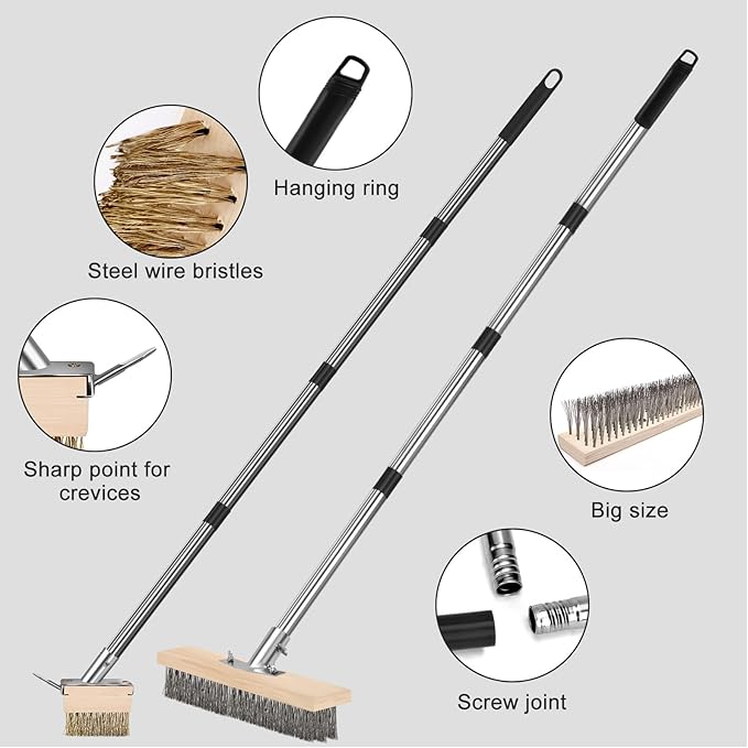 Metal Cleaning Brush, Moss Brush for Rough Surface with Long Handle, Floor Concrete Scrub Stiff Bristle, a Crack Weeder for Moss, Tough Stains on Concrete Grout Garden Garage Patio Pool