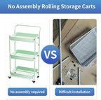 JAQ Foldable Rolling Cart, 3-Tier Metal Folding Storage Utility Carts Basket Rack Organizer with Handle on Wheels for Snacks Books Fruits for Kitchen Living Room Pantry Bathroom - (Green, 3-Layer)